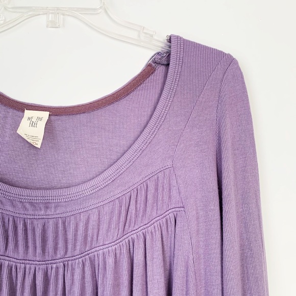 Free People Love Valley Long Sleeve Top Purple Tee - Picture 7 of 16